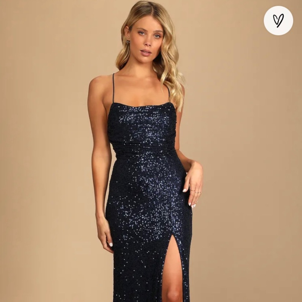 Lulu’s Dark Blue Sparkly Maxi Dress/Evening Gown